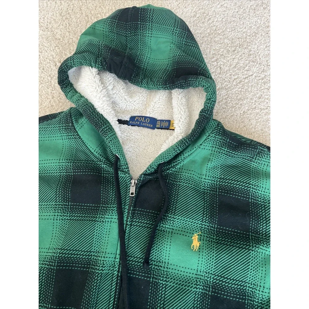 Polo Ralph Lauren Green Plaid Sherpa Lined Full Zip Hoodie XXL 710880186002